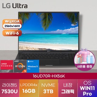 LG전자 윈도우11 울트라PC 엣지 16UD70R-HX56K 가벼운 노트북 고성능 노트북, WIN11 Pro, 16GB, 3TB, 라이젠5, 차콜 그레이