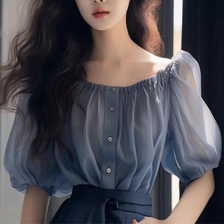 여성 오프숄더 반투명 여리 반팔 블라우스