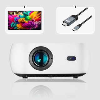 제우스 L1300 FHD 스마트 빔프로젝터 천 스크린 HDMI TO C TYPE 미러링 케이블, 캠핑 시네마 세트