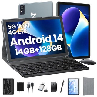 103501 태블릿 키보드 포함 2025 안드로이드 태블릿 14GB+128GB+1TB 확장 듀얼 심 슬롯이 있는 4G 셀룰러 10.1인치 옥타 코어 2-in-1 인셀 스크린, 103501 태블릿, 키보드 포함 2025 안드로이드