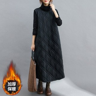 패딩 원피스 가을 힙 민소매 루즈핏 슬리밍 조끼 스웨터 터틀넥