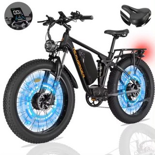 NexusRider 듀얼 모터 강력한 전기 자전거 성인용 Fatbike 전기 산악 자전거 2000W 48V 22.4Ah 35MPH 26 인치 2024 신제품, 없음