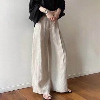 POMTOR 여성 여름 와이드팬츠 리넨팬츠 캐주얼 린넨바지