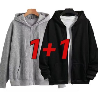 1+1 남자 심플 긴팔 후드티 맨투맨 오버핏 무지 후드집업 빅사이즈 트레이닝복 기모 두꺼운 데일리 캐주얼 상의 루즈핏 학생 아우터 상의