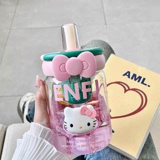 다나에 헬로키티 내고온 고붕소규소유리 빨대 물컵 보온병 660ML +Integrated International Trade Co. Ltd 머리핀, 1개, 핑크