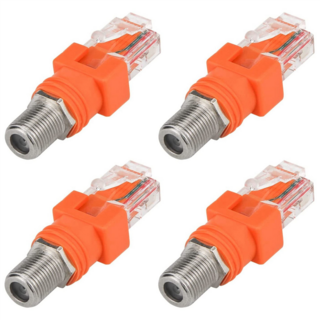 동축-이더넷 어댑터 4팩 동축 RF F 암-RJ45 수-라인 테스터용 변환기, 주황색