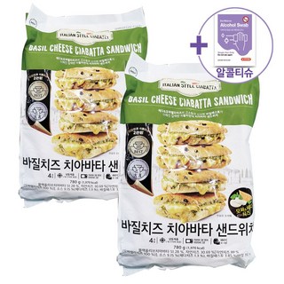 트레이더스 바질치즈 치아바타 샌드위치 780G(4입) X 2봉(더블구성) [아이스박스] + 더메이런알콜티슈, 780g, 2개