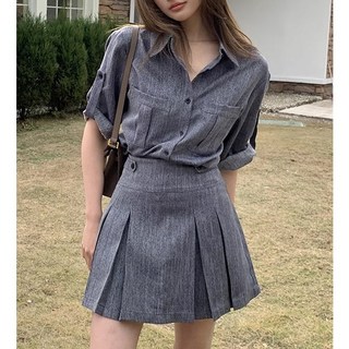 르네스 데님 청 셔츠 세트 셋업 투피스
