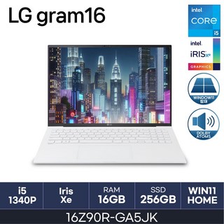LG전자 그램16 16Z90R-GA5JK, WIN11 Home, 16GB, 256GB, 화이트