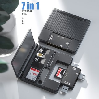 7-in-1 다기능 카드 리더기에 지원 Lightning Micro USB Type-C 지원 U disk카드 SD 카드 MicroSd(TF) 카드+수납함세트, 1개, 회색리더