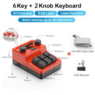 기계식 키보드 엑세서리 커스텀 핫키 6 키 노브 미니 USB-C RGB 프로그래밍 복사 붙여넣기 포토샵 게임용 매크로 키패드 2.4G 무선 매크로패드