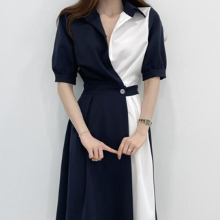 여성 여름 반팔 쉬폰 하객 카라 정장 고급 긴 결혼식 돌잔치 출근룩 롱원피스