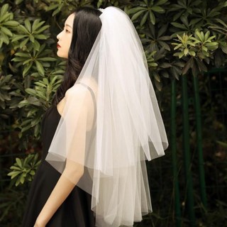 업턴 셀프웨딩 베일 면사포 브라이덜샤워 웨딩소품 헤어장식 숏베일 웨딩촬영, 1개, 화이트