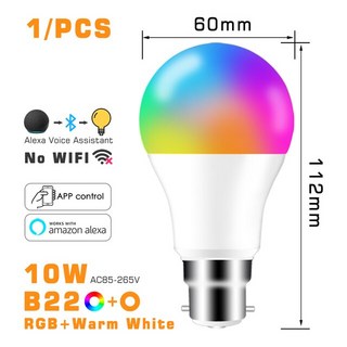LED 스마트 무선 블루투스 전구 E27 Alexa RGB 색상 변경 조명 조정 가능 AC 85-265V 앱 제어 IOS/안드로이드 램프, B22 Warm White RGB, 1개