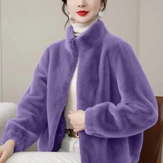 ROYALBELLE 여성 스탠드카라 루즈핏 데일리 숏 자켓 컴포트 소프트 단색 밍크 퍼 코트 D0110624