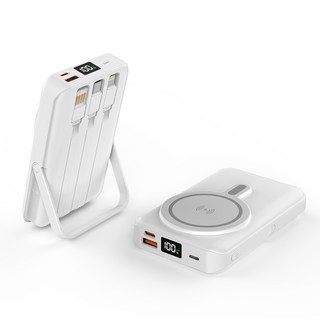 THOUSTA 맥세이프 고속 무선충전 대용량 케이블 일체형 호환 보조배터리 20000mAh, 1개, 화이트