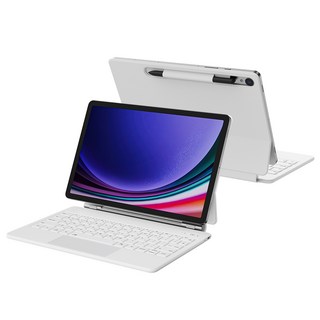 nimin 삼성 갤럭시탭 S9FE 10.9인치 매직키보드 S10+ S9 FE 플러스 12.4인치 호환 마그네틱 블루투스 터치패드 한글키보드케이스 펜슬수납 S9/S8/S7+ S7FE, 화이트