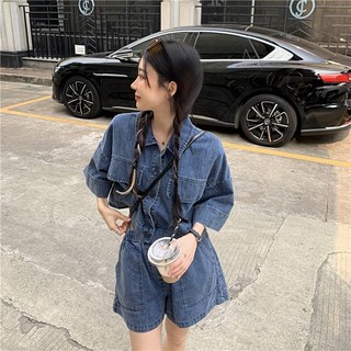 여성 반팔 데님 자켓+반바지 투피스 세트