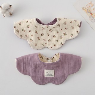 양면 사용 아기 턱받이 웨이브 레이스 부드러운 면 트리밍 타액수건, Purple Wild Rose, 1개