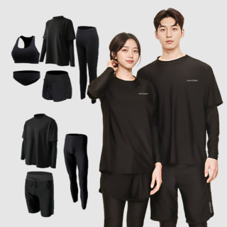 오로라선데이 올블랙 래쉬가드 남녀 루즈핏 빅사이즈 무지 체형커버 비치웨어 남성 3종 여성 5종 세트, 여성(L)