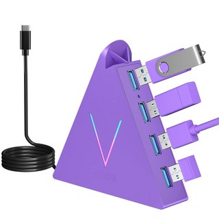 USB C 허브 4 포트 JoyReken USBC to 허브 6.1m(2피트) 확장 케이블 맥북 프로/미니 아이맥 서피스 게이밍 노트북 PS5 플래시 드라이브, Dark purple USB C Hub