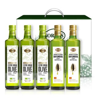 소르바스 유기농 엑스트라버진 올리브유500ml 3병+해바라기유500ml 2병 오일선물세트, 1세트