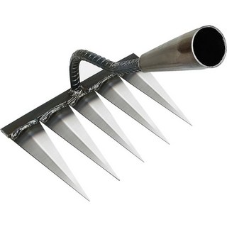 아이언레이크 헤비듀티 아이언 제초용 갈퀴 5개의 금속 가지로 정원 가꾸기 및 견고한 탈착을 위한 뒷마당 잔디 풀리기용 식물, 1개
