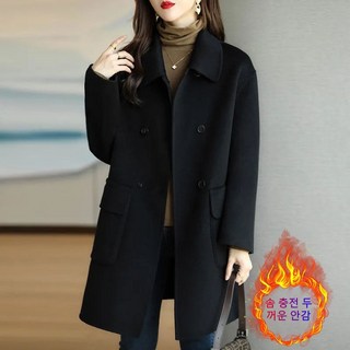 POMTOR 솜 패딩 울 코트 여성 가을 겨울 두꺼운 슬림핏 중장풍 원단 코트