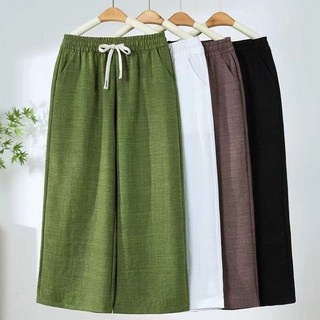 중년 면마 와이드 팬츠 여성 여름 엄마 하이웨스트 와이드 9부 바지 일자핏 데일리룩 무지 심플 슬랙스
