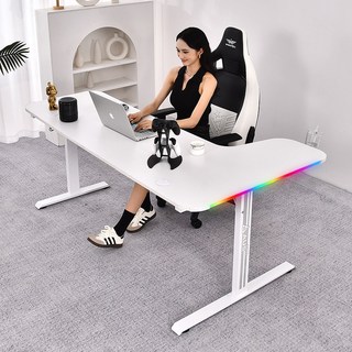아우스 코너형 컴퓨터책상 ㄱ자형 게이밍책상 L자형 카본책상 LED 게이밍데스크 좌 우 선택가능 1400 1600 1800, RGB형(화이트)-좌측
