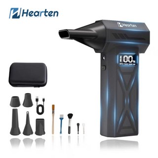 [Hearten]무선 에어건 4단계 터보 제트 블로워 초고속 250 000RPM LED 조명+배터리 잔량 표시 휴대용11악세사리+수납백+청소관+필터 컴퓨터+캠핑/자동차 청소기, 청소관 미포함, black블랙