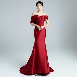 연주회드레스 피로연드레스 유색드레스 피쉬테일 이브닝드레스 고급스러운 새틴 결혼식 피로연 우아한 스타일 셀프웨딩 파티룩 연주드레스 로맨틱한 디자인