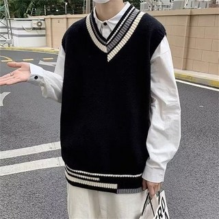남자 패션 빈티지 니트 조끼 빅사이즈 브이넥 니트 조끼 베스트