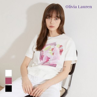 올리비아로렌 전사 프린팅이 멋스러운 캐주얼 여성 라운드 티셔츠 VOCAS3M4431