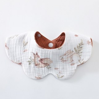 6겹 양면 아기 턱받이 부드러운 면 소재 침받이 신생아용, 1개, Rabbit deer