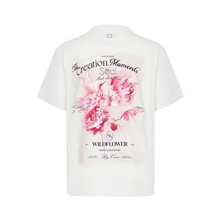우영미 아이보리 플라워 백로고 티셔츠 W251TS06761I