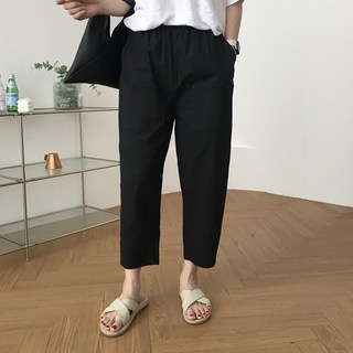 럭키제이 여성용 주머니 배기 바지 밴딩 팬츠