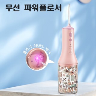 300ml 구강세정기 무선 휴대용 구강세정기 펄스 수압 & 살균 기능 여행 & 가정용 구강청결용품 F800 구강세정기, F800-Pink