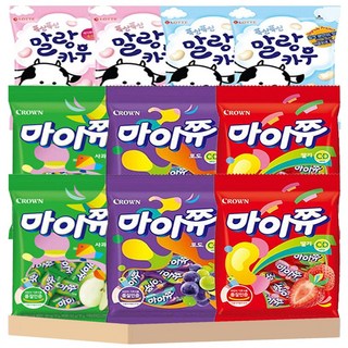 [안녕골목마켓] 젤리 5종 10입 세트 ( 마이쮸 포도 2개 사과 2개 딸기 2개 말랑카우 밀크 2개 딸기우유 2개 ) 마이쭈 말랑카우 총 5종 세트, 10개, 72g