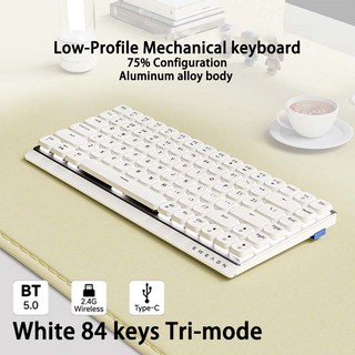 EWEADN MK84 로우 프로파일 게임용 기계식 키보드 자동 무선 블루투스 3 모드 휴대용 슬림 알루미늄 합금, 01 Low Profile Brown, 03 White Tri-mode