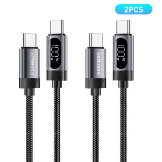 Essager 디스플레이 PD 100W C to C타입 초고속충전 케이블 iPhone 16 충전지원, 2개, 회색, 1m