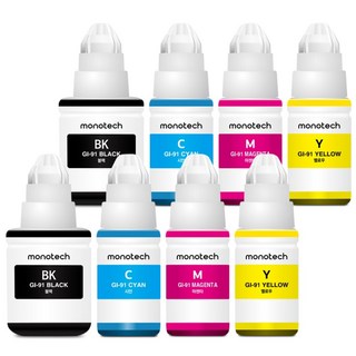 모노테크 캐논 호환 GI-91 무한 잉크 세트 G3971 G3920 G3960 G3970 G2970 G2960, 2세트, 4색