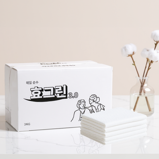 [효그린] 도톰엠보빵빵 건티슈 대용량3KG 1200매/일회용가재수건 요양원티슈, 1세트, 1200매, 70g