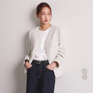 클라비스 여성용 브이넥 더블포켓 트위드 자켓