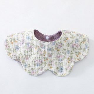 6겹 양면 아기 턱받이 부드러운 면 소재 침받이 신생아용, 1개, Purple floral