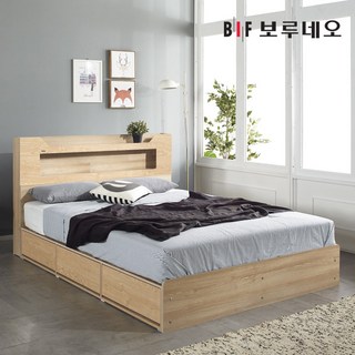 (매트포함)보루네오 100%국내제작 LED 멀티수납 고급형 통서랍 침대프레임 SS Q+독립스프링 유로탑 세트(수도권 희망일배송 방문설치), 01.블리스(오크) 독립스프링 유로탑