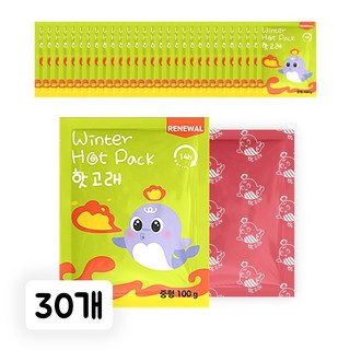 핫고래 오래가는 핫팩 포켓형 대용량 손난로 중형 100g, 30개