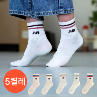 뉴발란스 양말 여성 중목 데일리 스포츠 스트라이프 삭스 5족세트