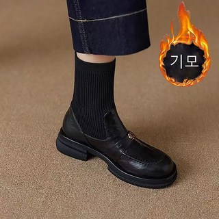 ROYALBELLE 여성 니트 앵클부츠 미들굽 라운드토 캐주얼 데일리 편안한 마틴 부츠 D00902229