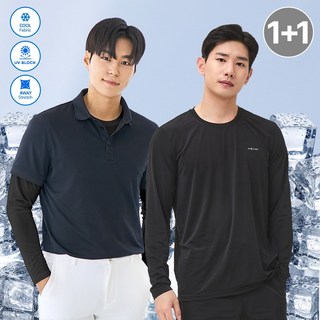 [1+1] 썬마스킨 프리미엄 자외선차단 UV 쿨링 스포츠 골프 남성 라운드 이너웨어 티셔츠